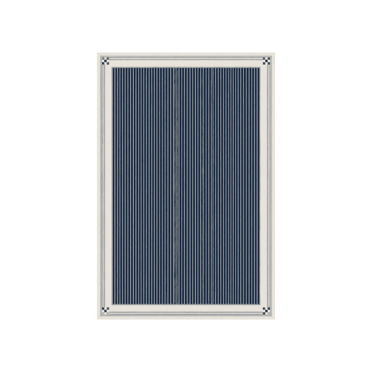 Kartela Fine Stripe washable striped bordered area rug in Navy, flat product view on a white background