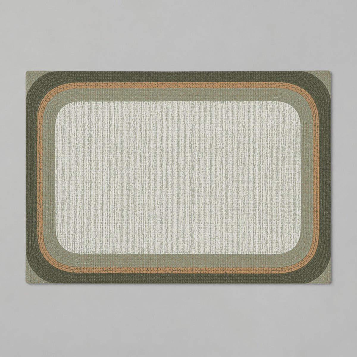 Kartela Jute Frame washable jute-look bath mat in Sage Green, flat product view on a gray background