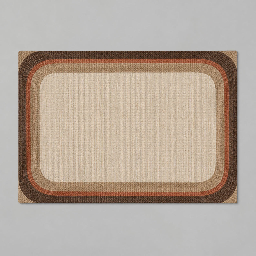 Kartela Jute Frame washable jute-look bath mat in Beige, flat product view on a gray background