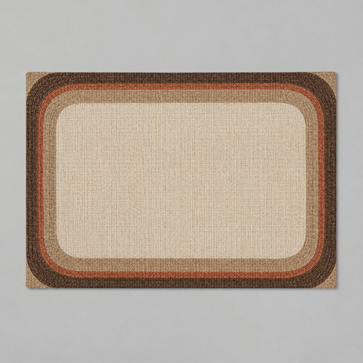 Kartela Jute Frame washable jute-look bath mat in Beige, flat product view on a gray background