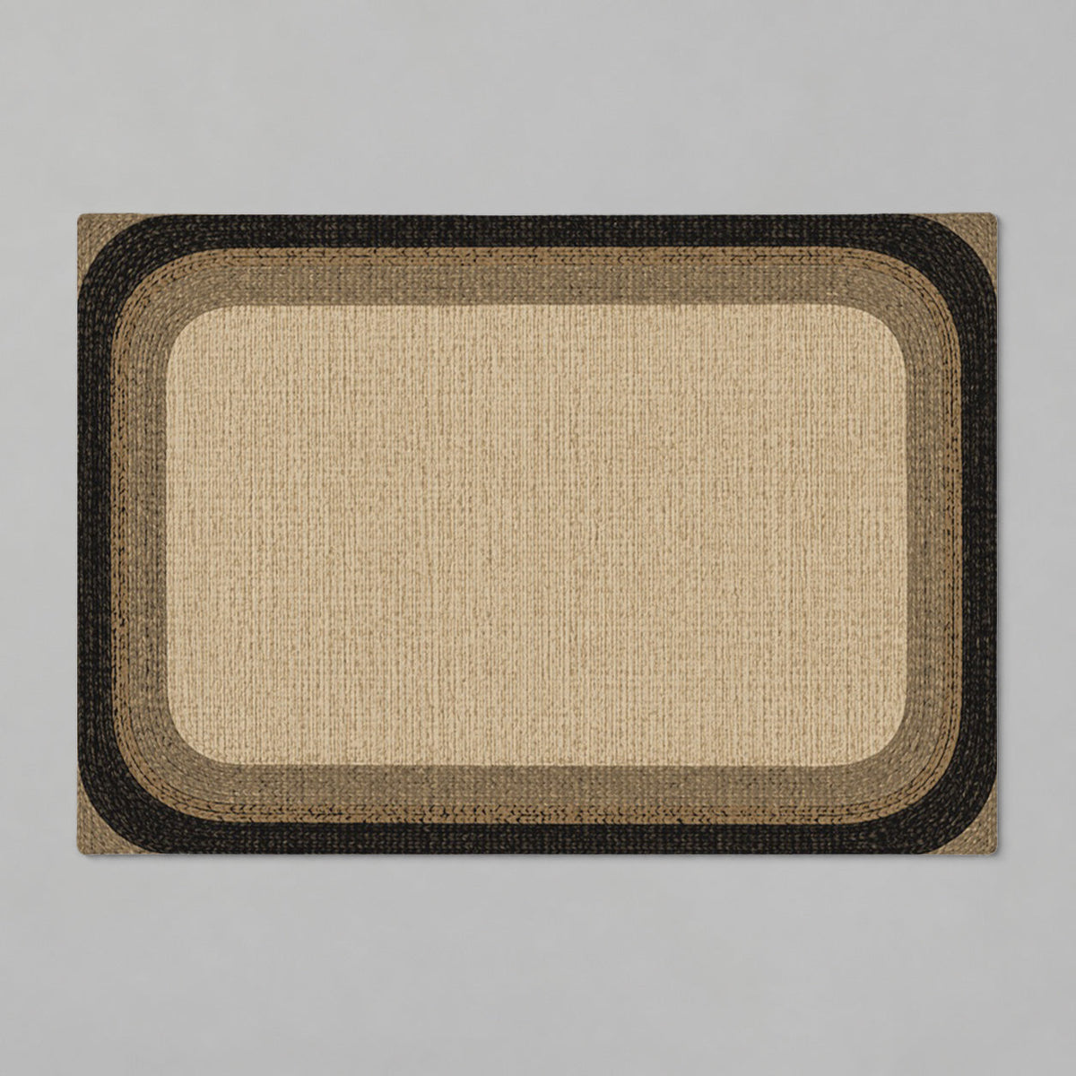 Kartela Jute Frame washable jute-look bath mat in Natural Black, flat product view on a gray background