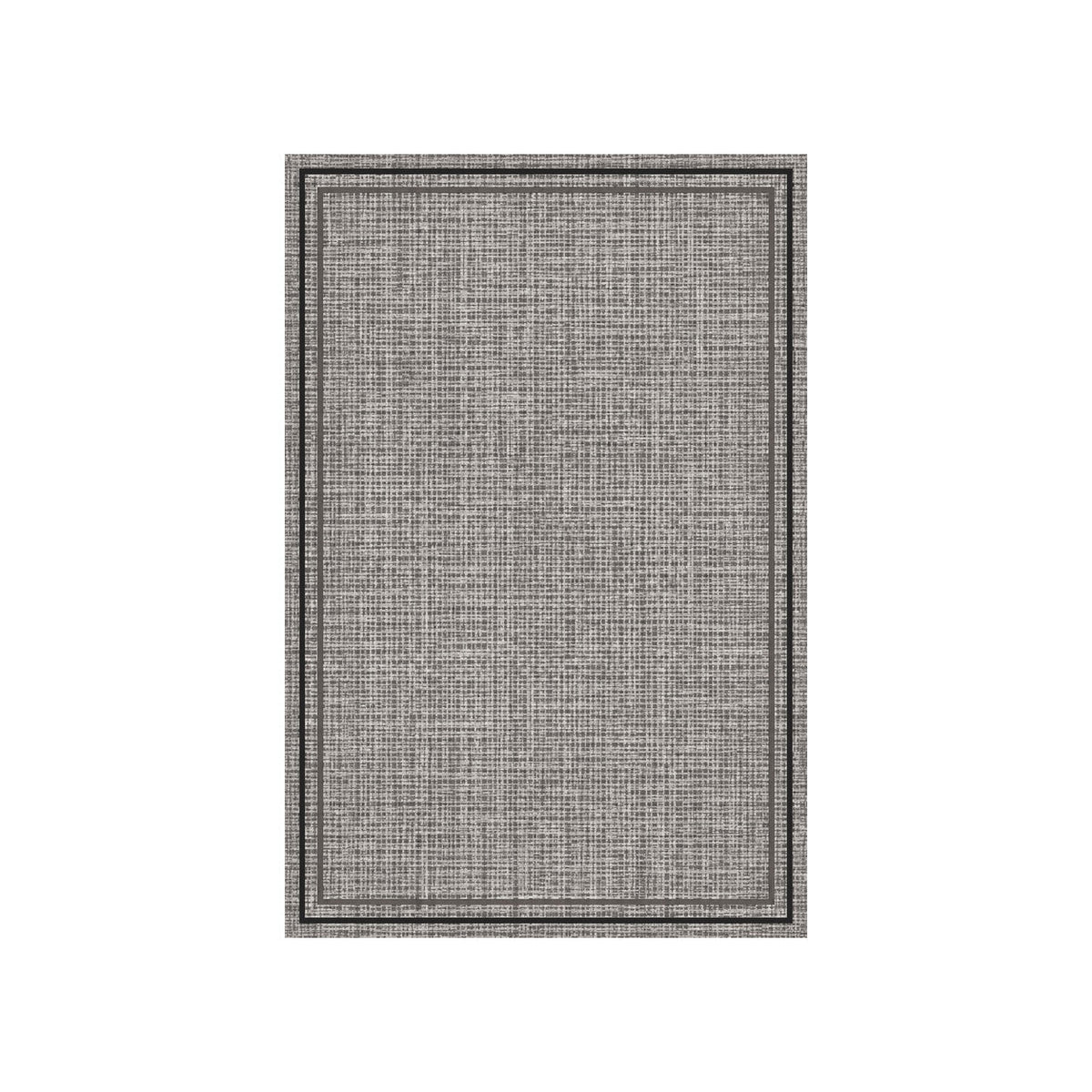 Kartela Double Frame washable jute-look double border area rug in Charcoal, flat product view on a white background