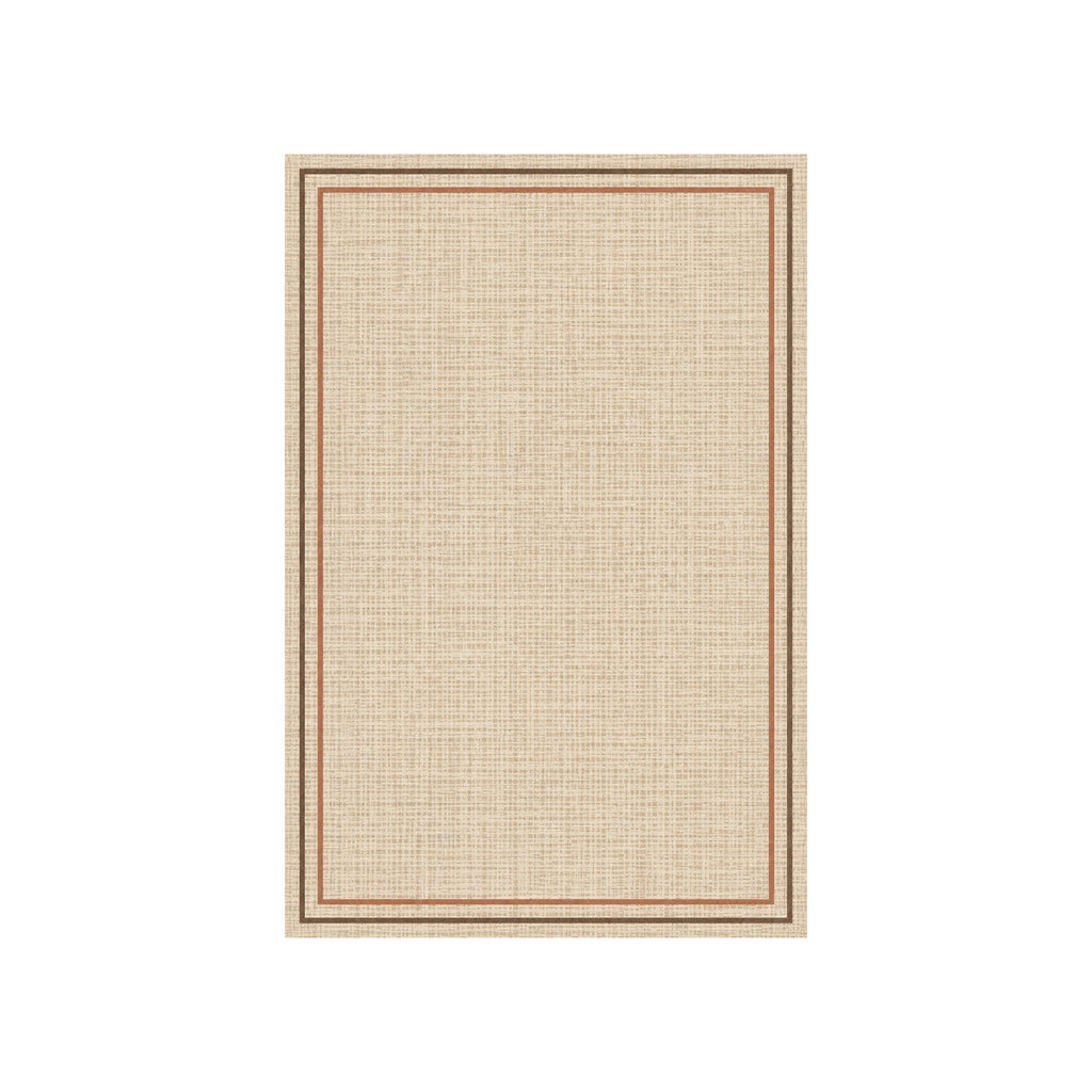 Kartela Double Frame washable jute-look double border area rug in Beige, flat product view on a white background