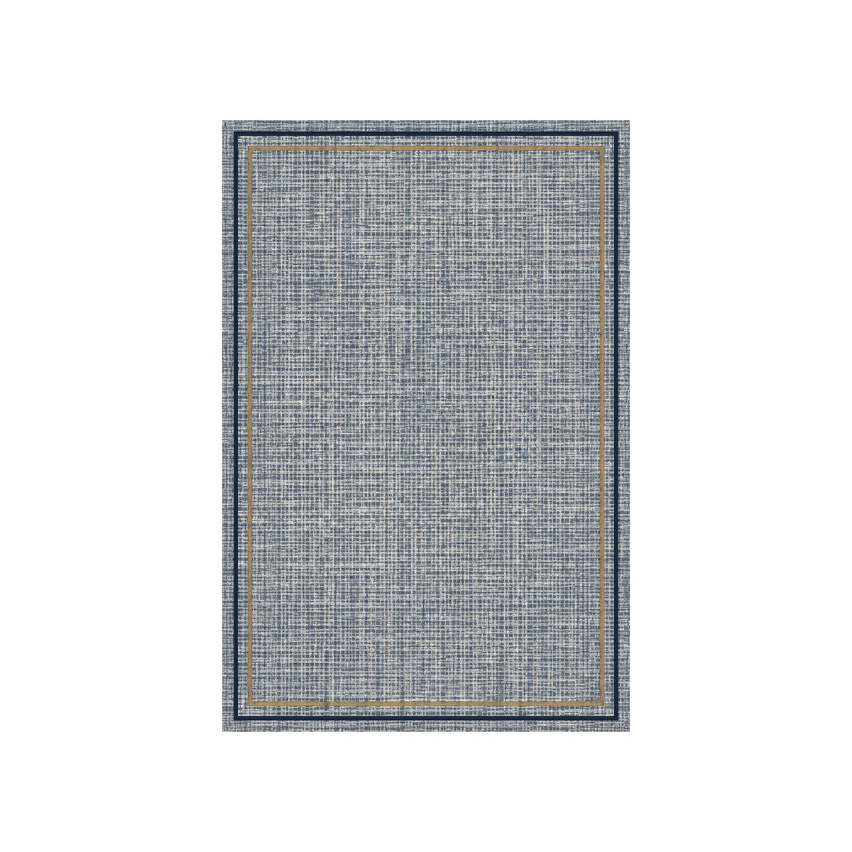 Kartela Double Frame washable jute-look double border area rug in Navy, flat product view on a white background