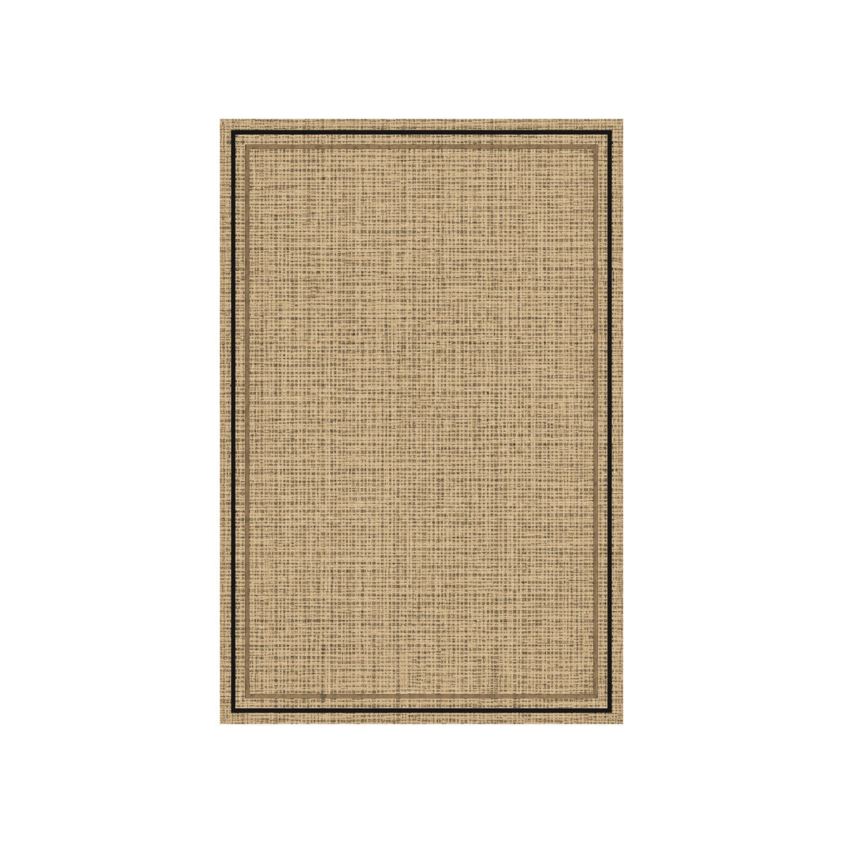 Kartela Double Frame washable jute-look double border area rug in Natural Black, flat product view on a white background