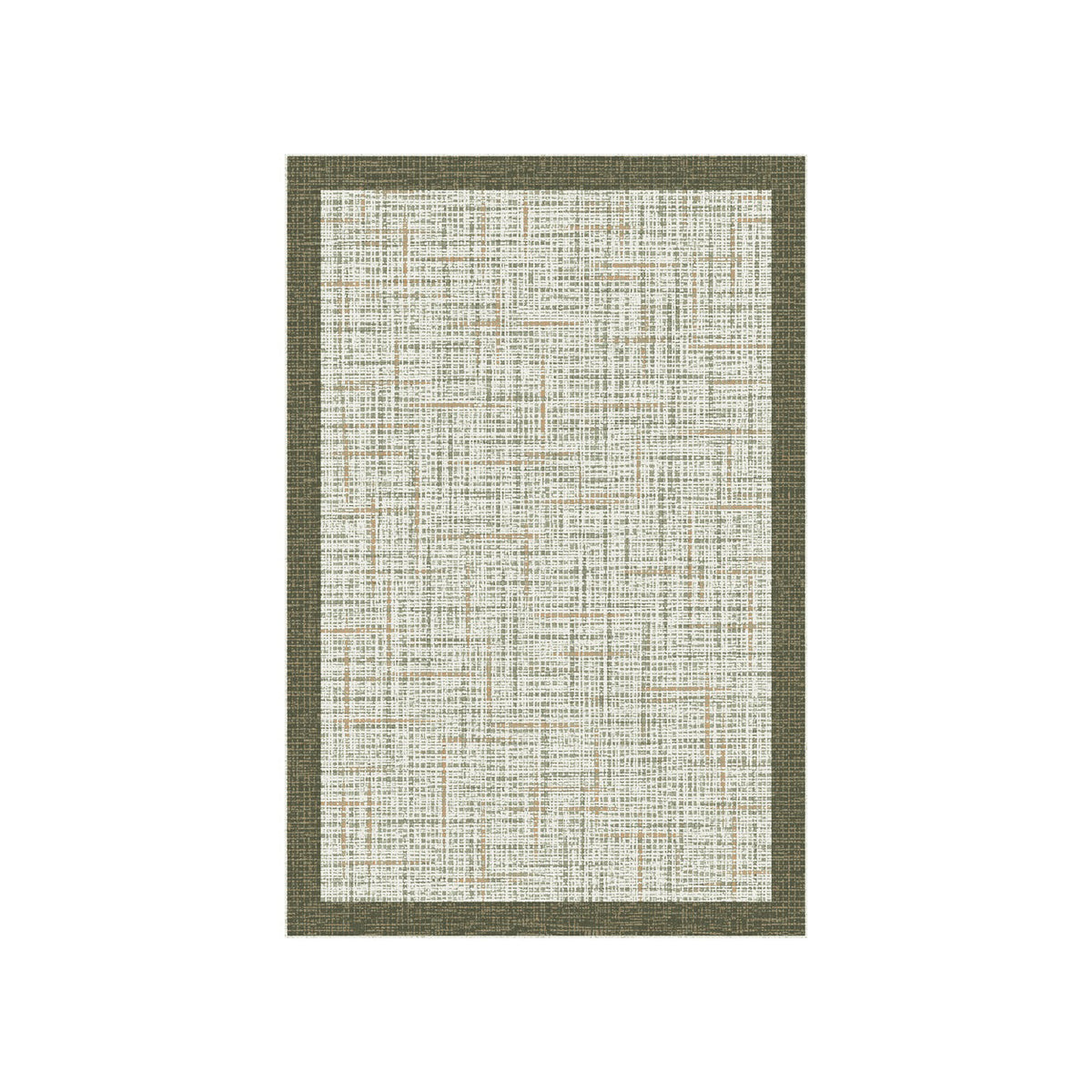 Kartela Jute Frame washable jute-look bordered area rug in Sage Green, flat product view on a white background