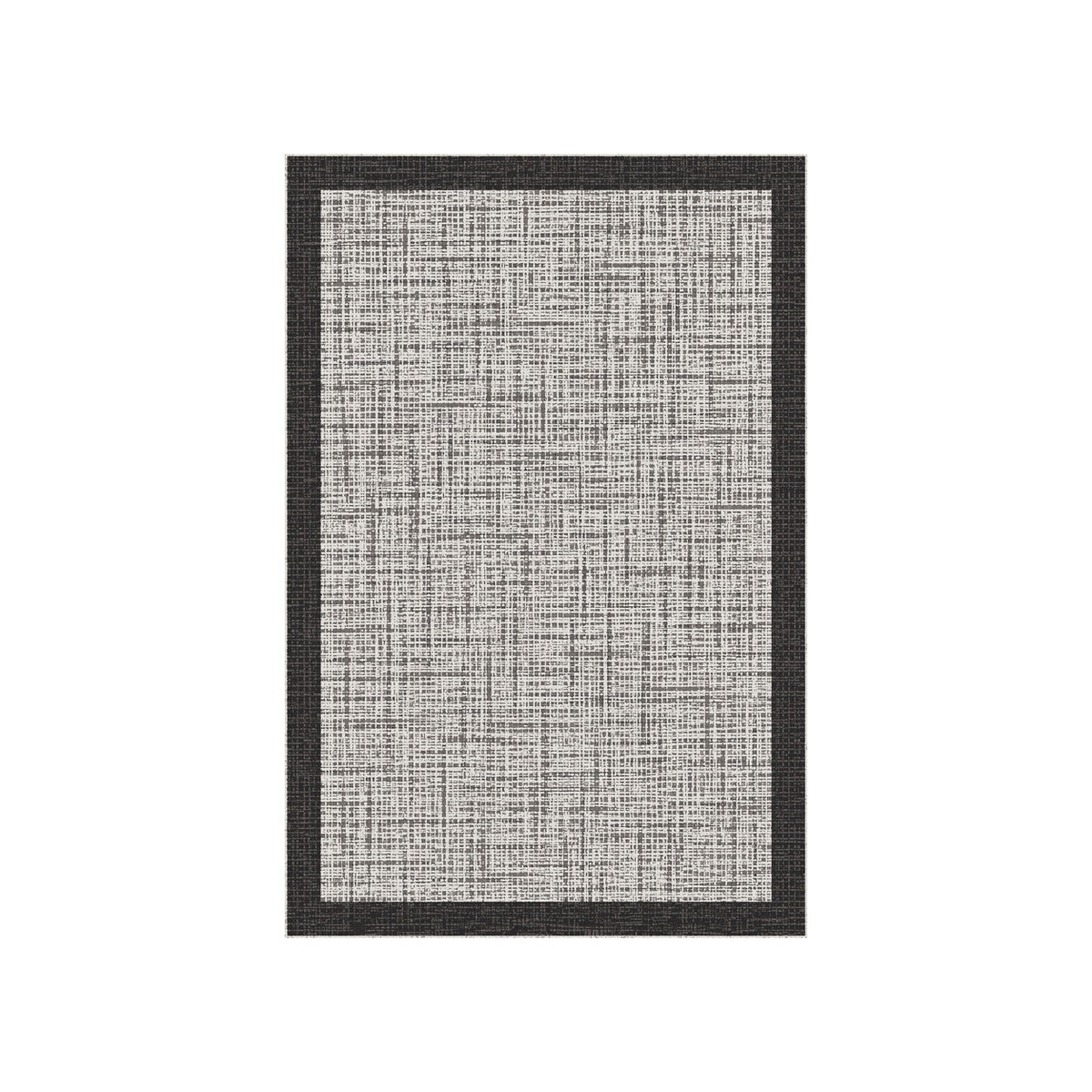 Kartela Jute Frame washable jute-look bordered area rug in Charcoal, flat product view on a white background