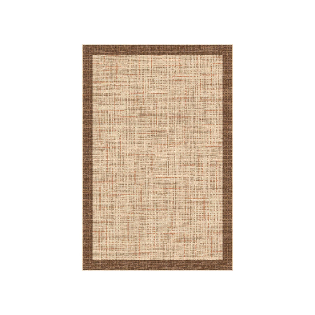 Kartela Jute Frame washable jute-look bordered area rug in Beige, flat product view on a white background