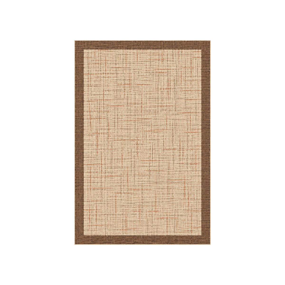 Kartela Jute Frame washable jute-look bordered area rug in Beige, flat product view on a white background