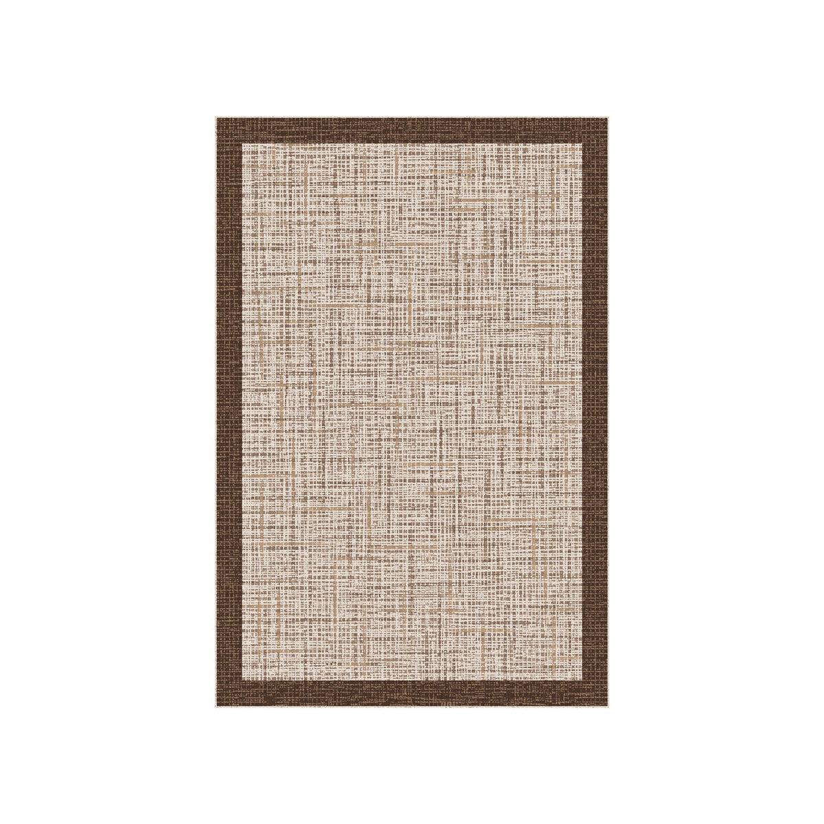 Kartela Jute Frame washable jute-look bordered area rug in Brown, flat product view on a white background