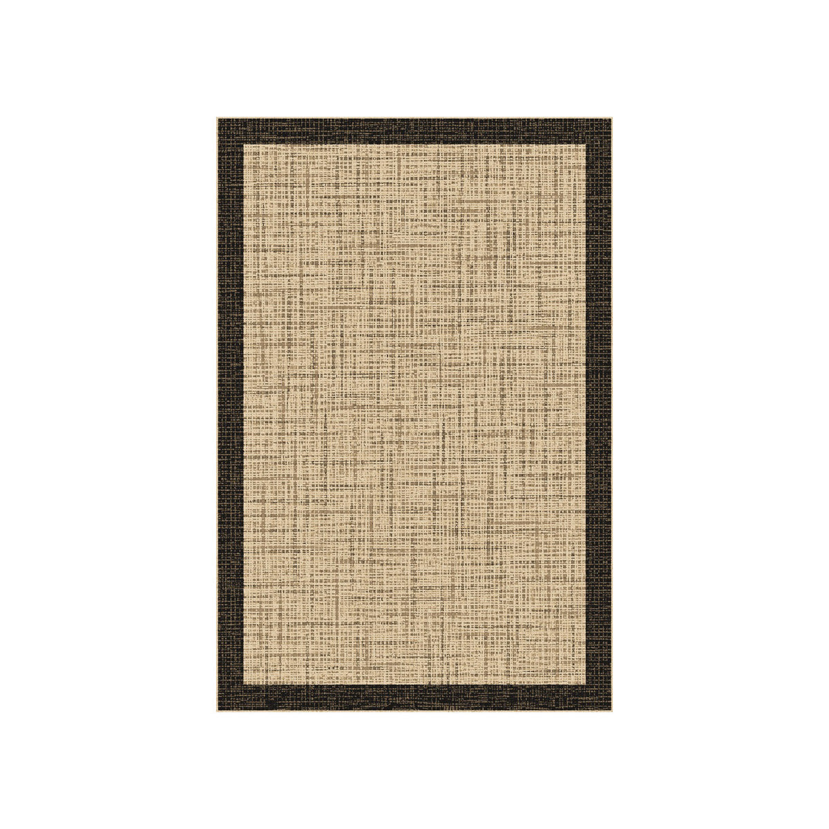 Kartela Jute Frame washable jute-look bordered area rug in Natural Black, flat product view on a white background