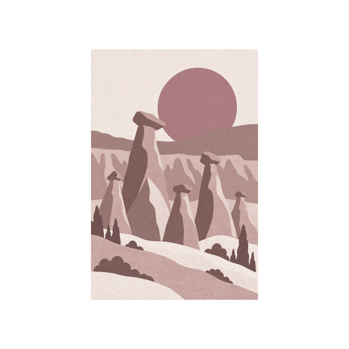 Kartela Cappadocia washable fairy chimney area rug in Dusty Rose, flat product view on a white background