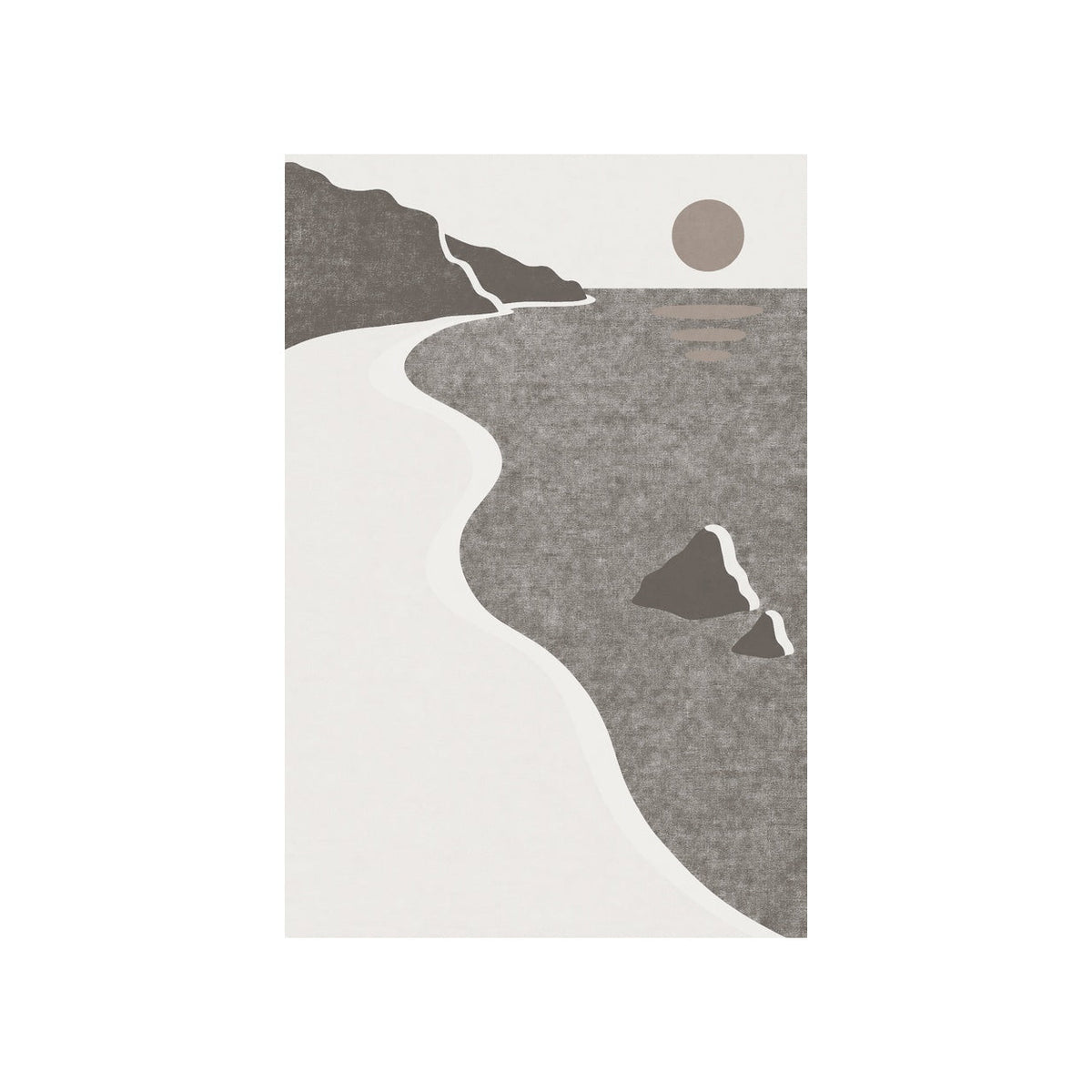 Kartela Shoreline washable coastal sunset area rug in Light Gray, flat product view on a white background