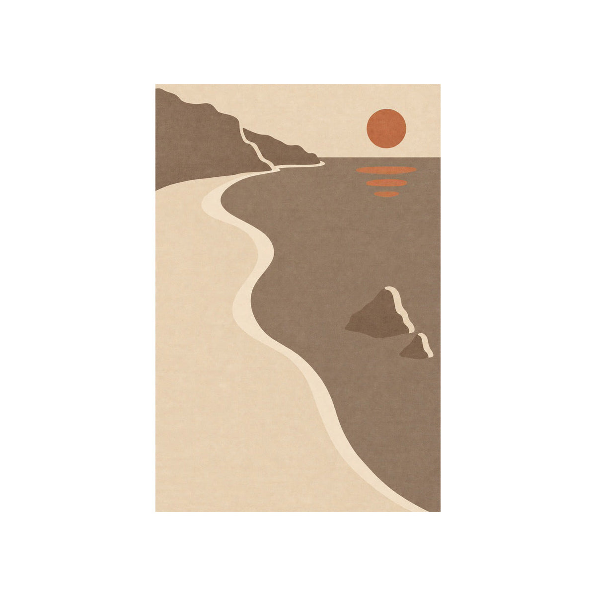 Kartela Shoreline washable coastal sunset area rug in Beige, flat product view on a white background