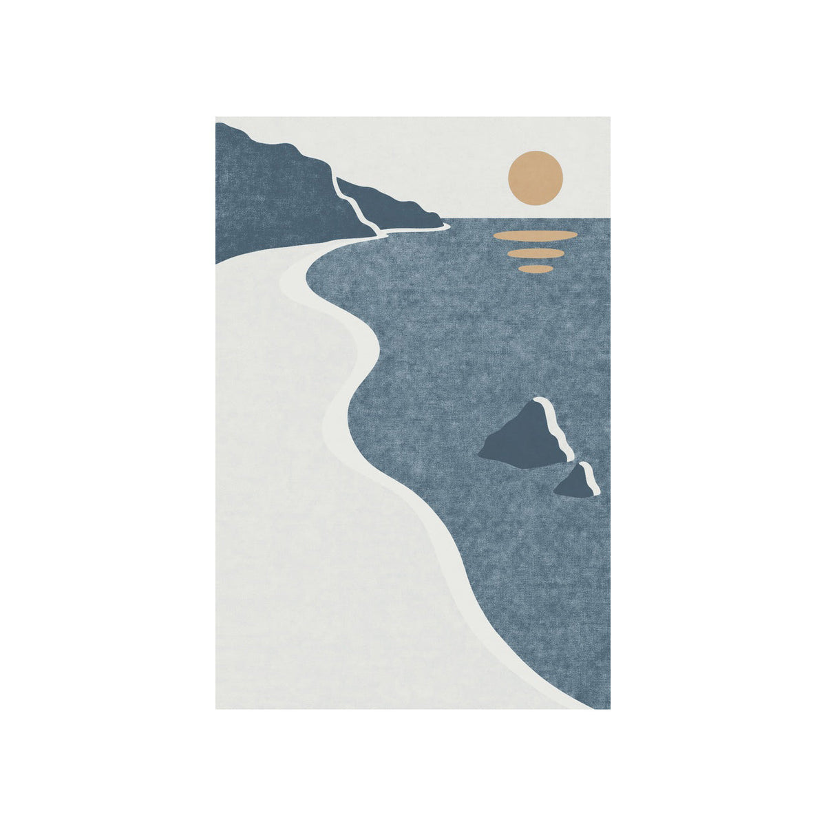 Kartela Shoreline washable coastal sunset area rug in Blue, flat product view on a white background
