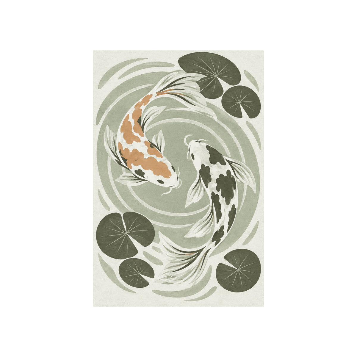 Kartela Koi washable koi fish area rug in Sage Green, flat product view on a white background