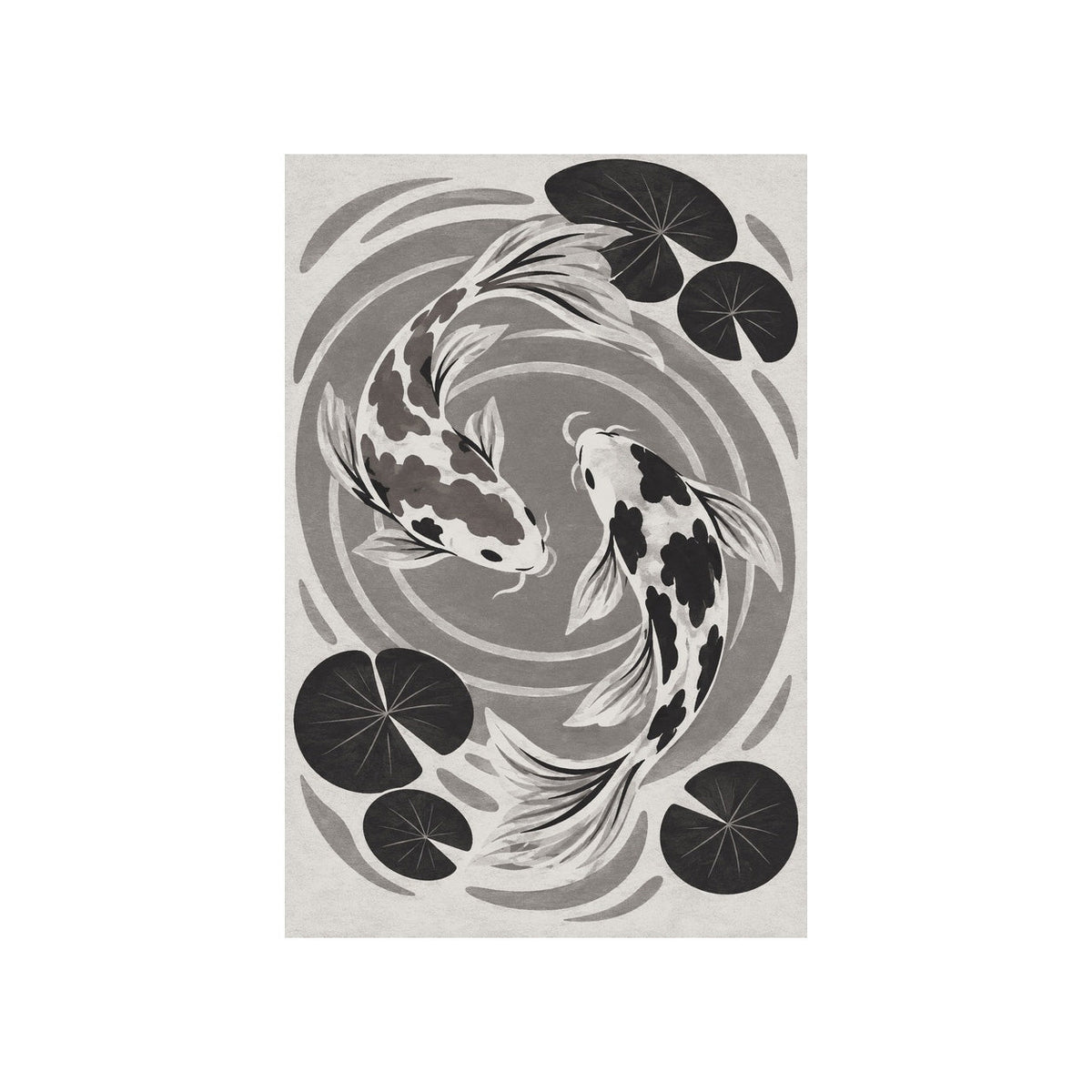 Kartela Koi washable koi fish area rug in Charcoal, flat product view on a white background