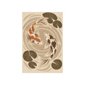 Kartela Koi washable koi fish area rug in Beige, flat product view on a white background