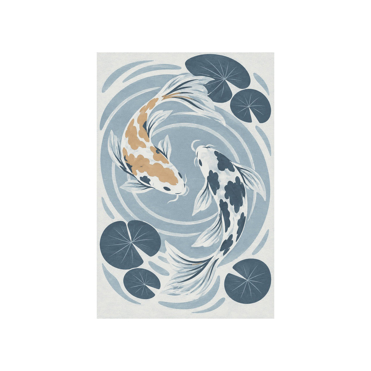 Kartela Koi washable koi fish area rug in Blue, flat product view on a white background