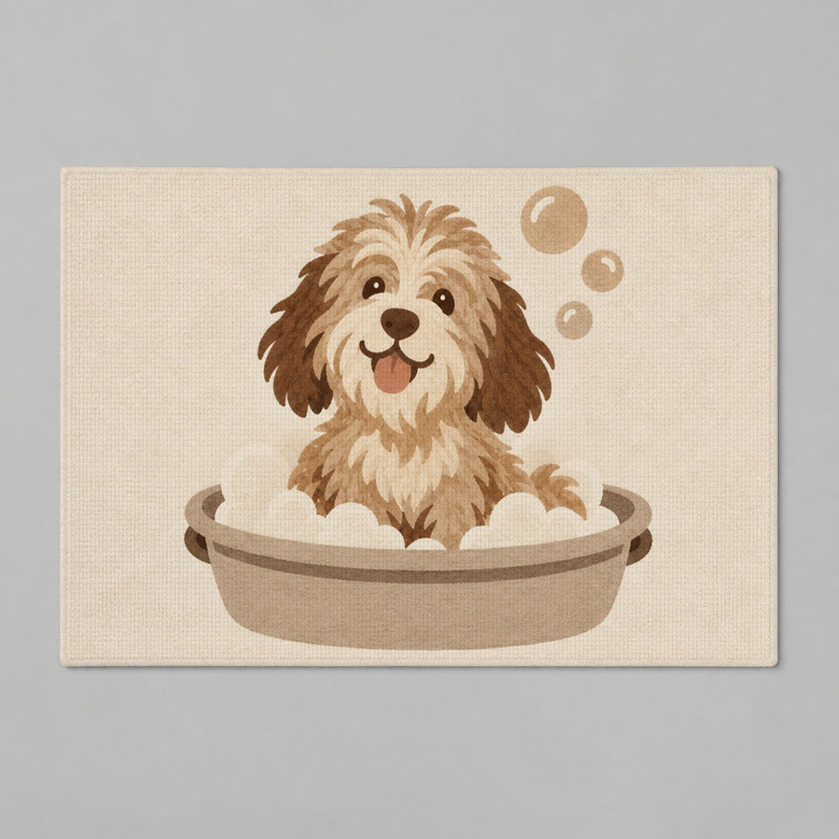 Kartela Bath Pup washable dog bath mat in Beige, flat product view on a gray background