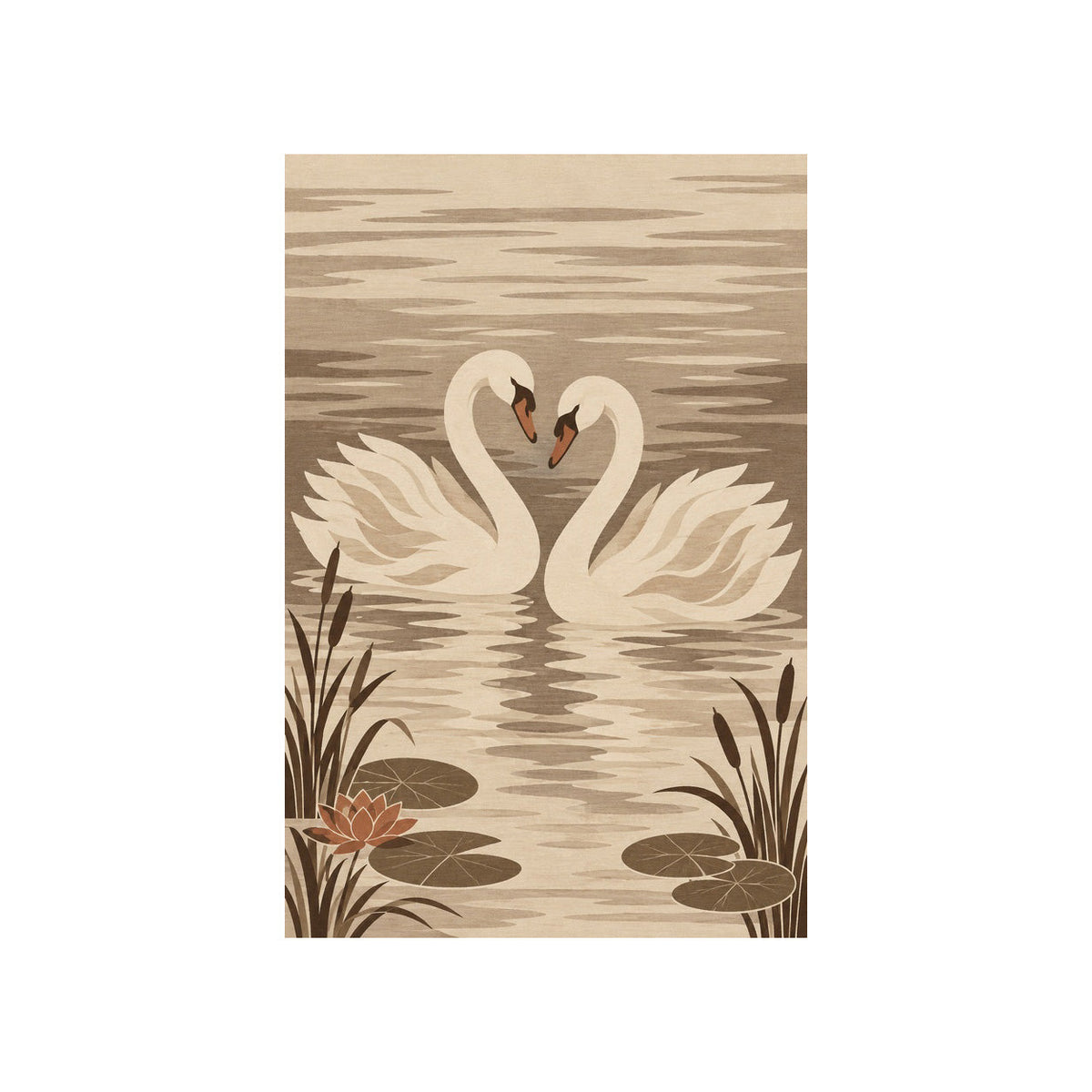 Kartela Swan Lake washable swan area rug in Beige, flat product view on a white background