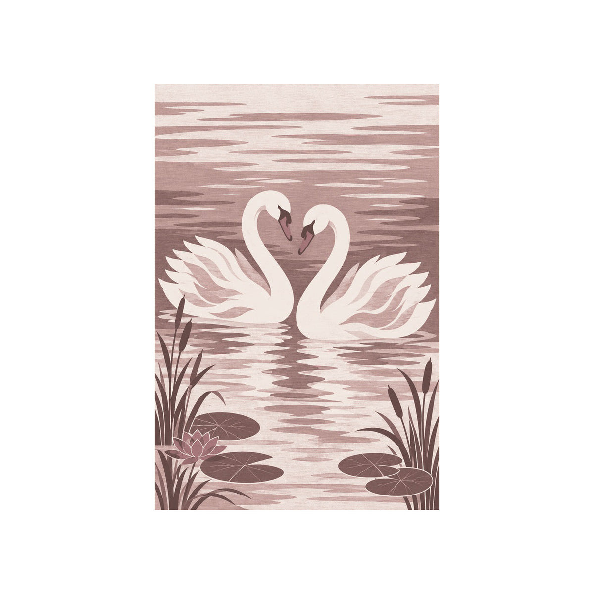 Kartela Swan Lake washable swan area rug in Dusty Rose, flat product view on a white background