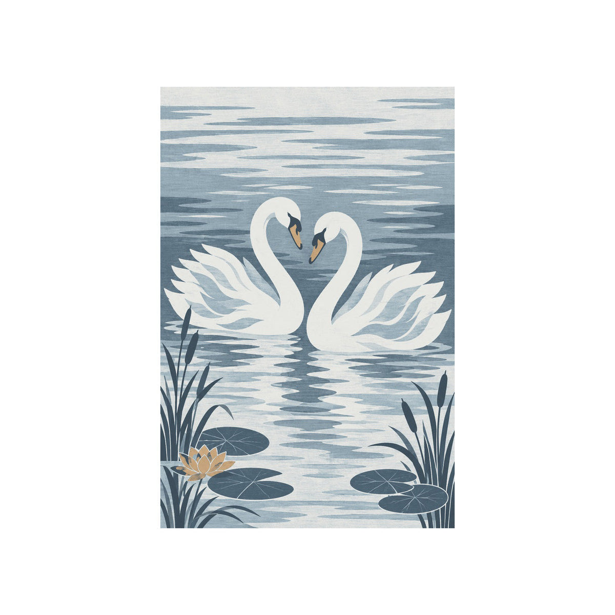 Kartela Swan Lake washable swan area rug in Blue, flat product view on a white background