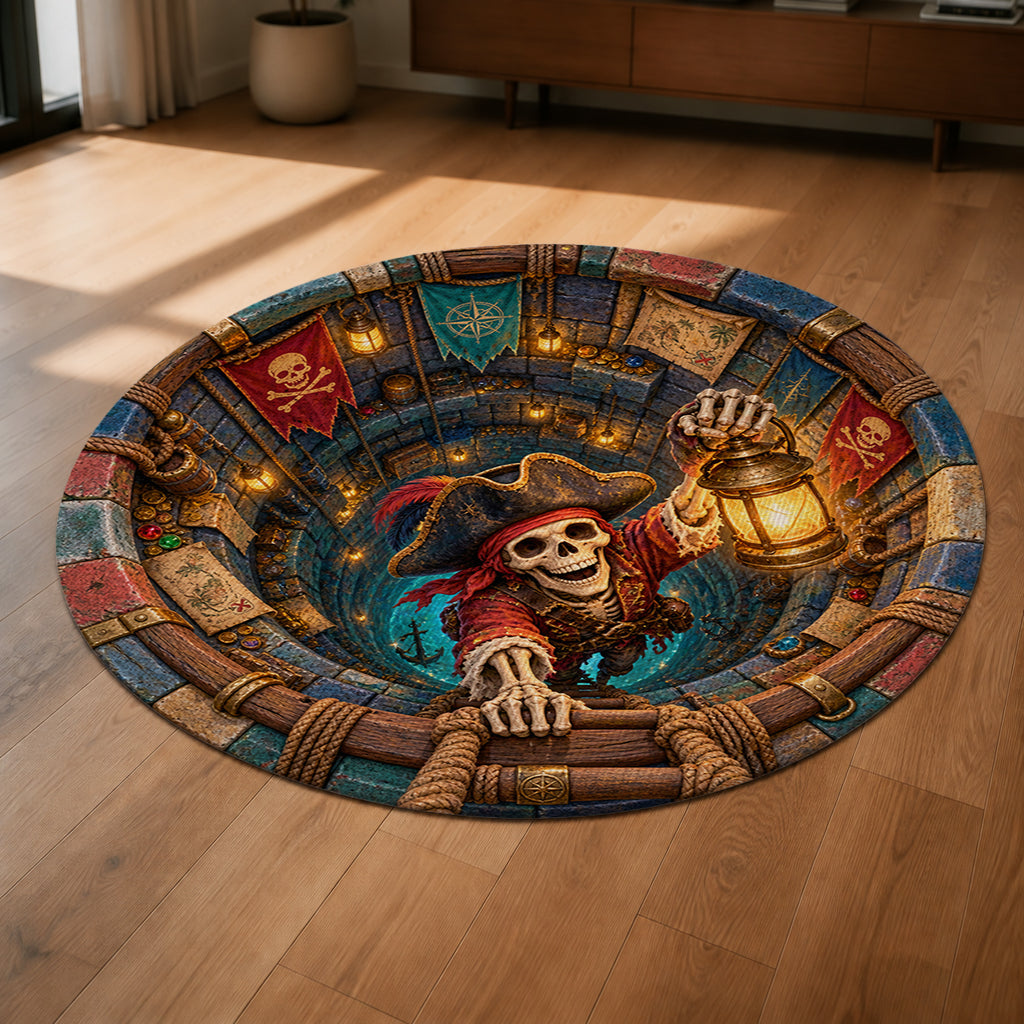 The Lantern Pirate's Well 3D Round Rug shown from a low oblique angle