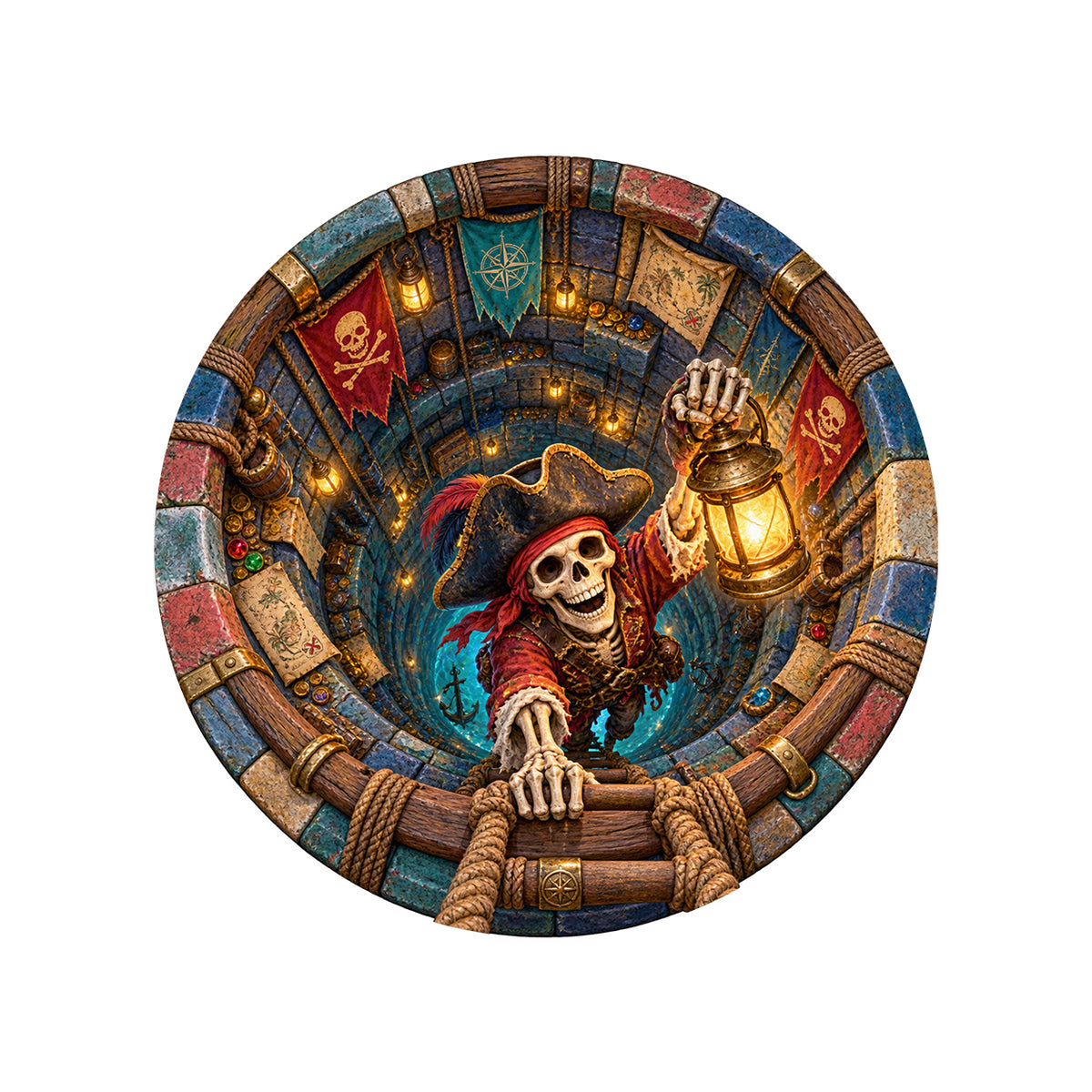 The Lantern Pirate's Well 3D Round Rug on a clean white background