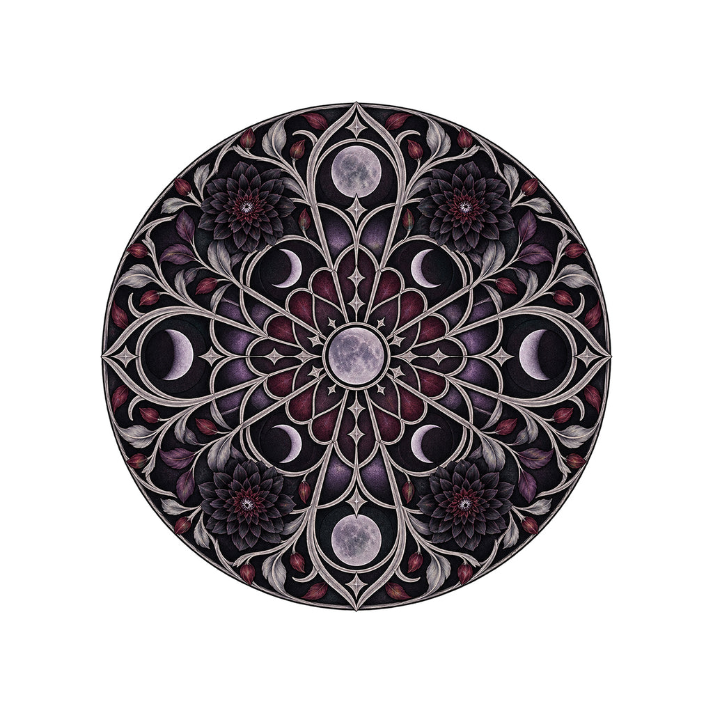 Lunar Rose Window Round Rug on a clean white background