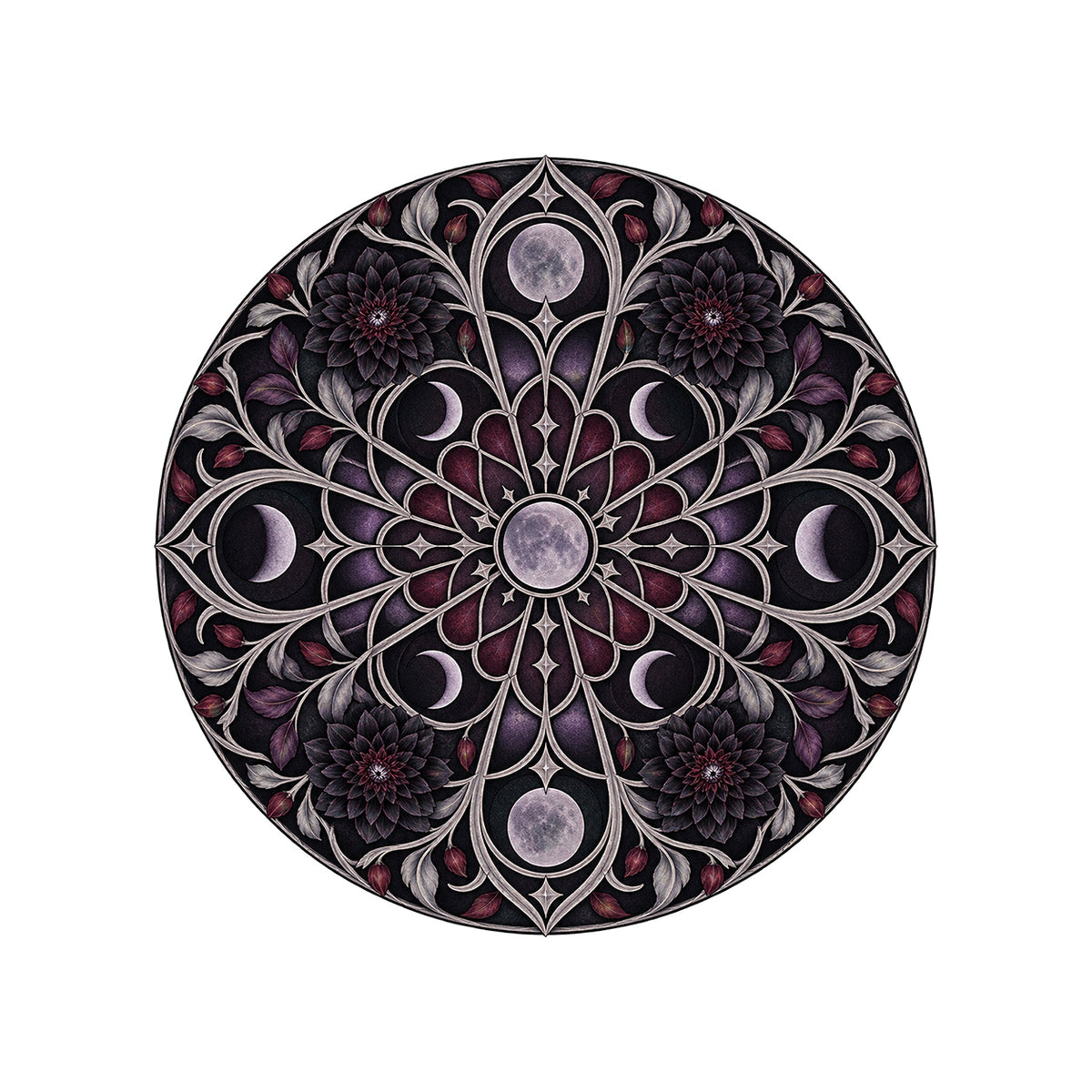 Lunar Rose Window Round Rug on a clean white background