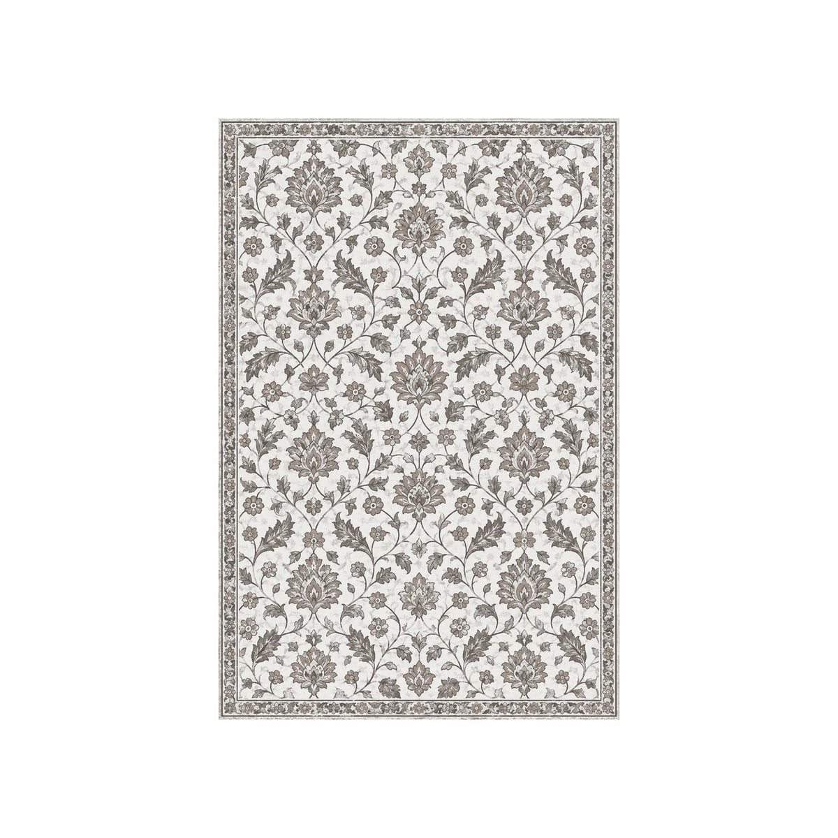 Kartela Persian Field washable vintage Persian style area rug in Light Gray, flat product view on a white background
