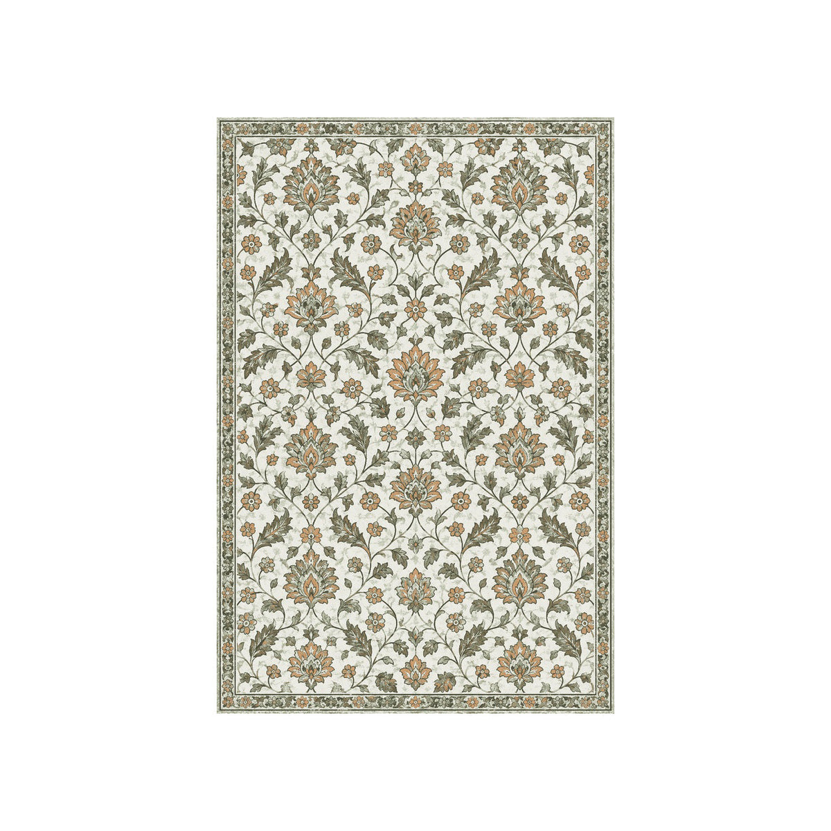 Kartela Persian Field washable vintage Persian style area rug in Sage Green, flat product view on a white background