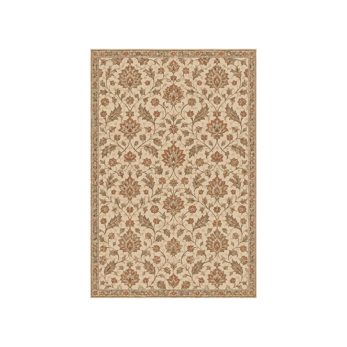 Kartela Persian Field washable vintage Persian style area rug in Beige, flat product view on a white background