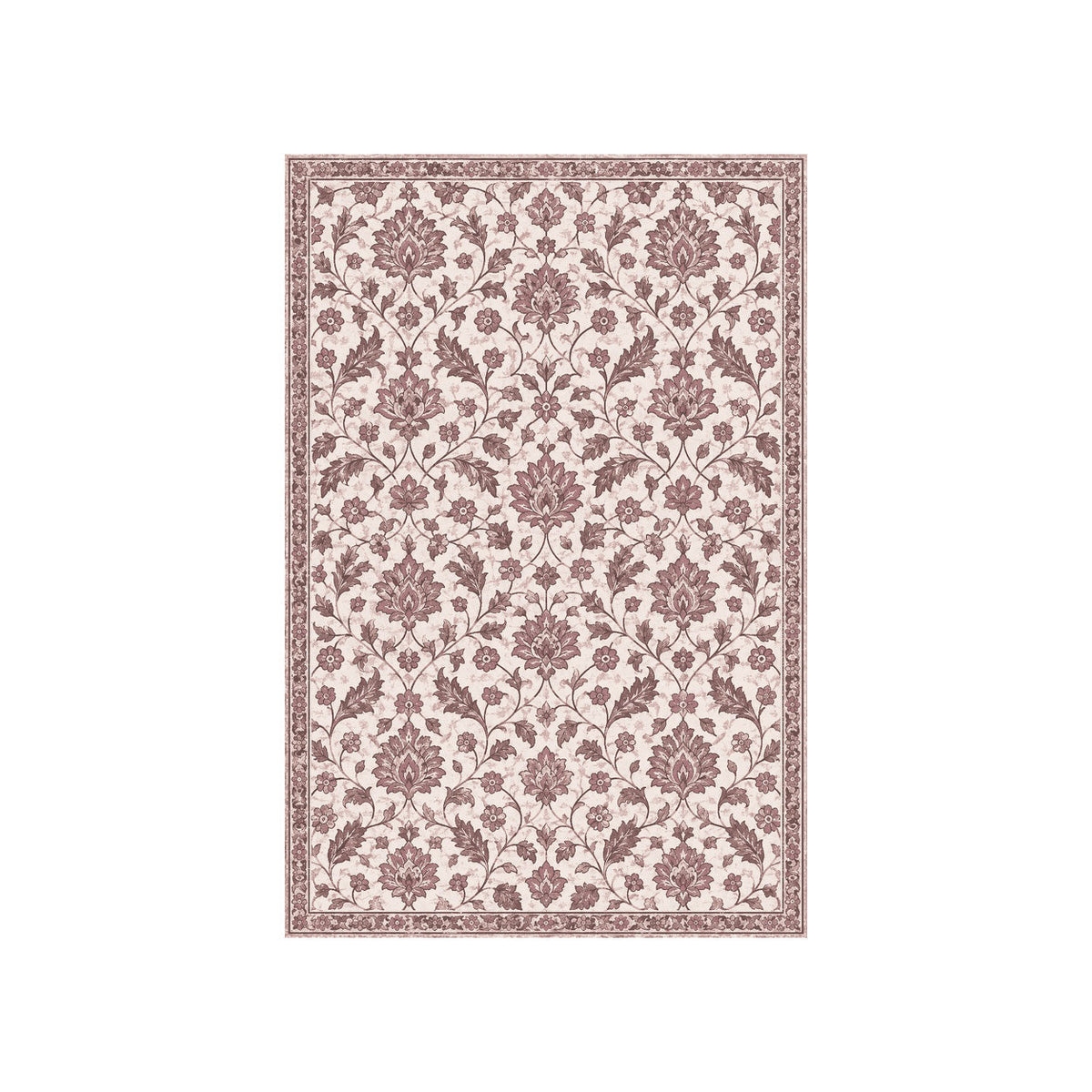 Kartela Persian Field washable vintage Persian style area rug in Dusty Rose, flat product view on a white background