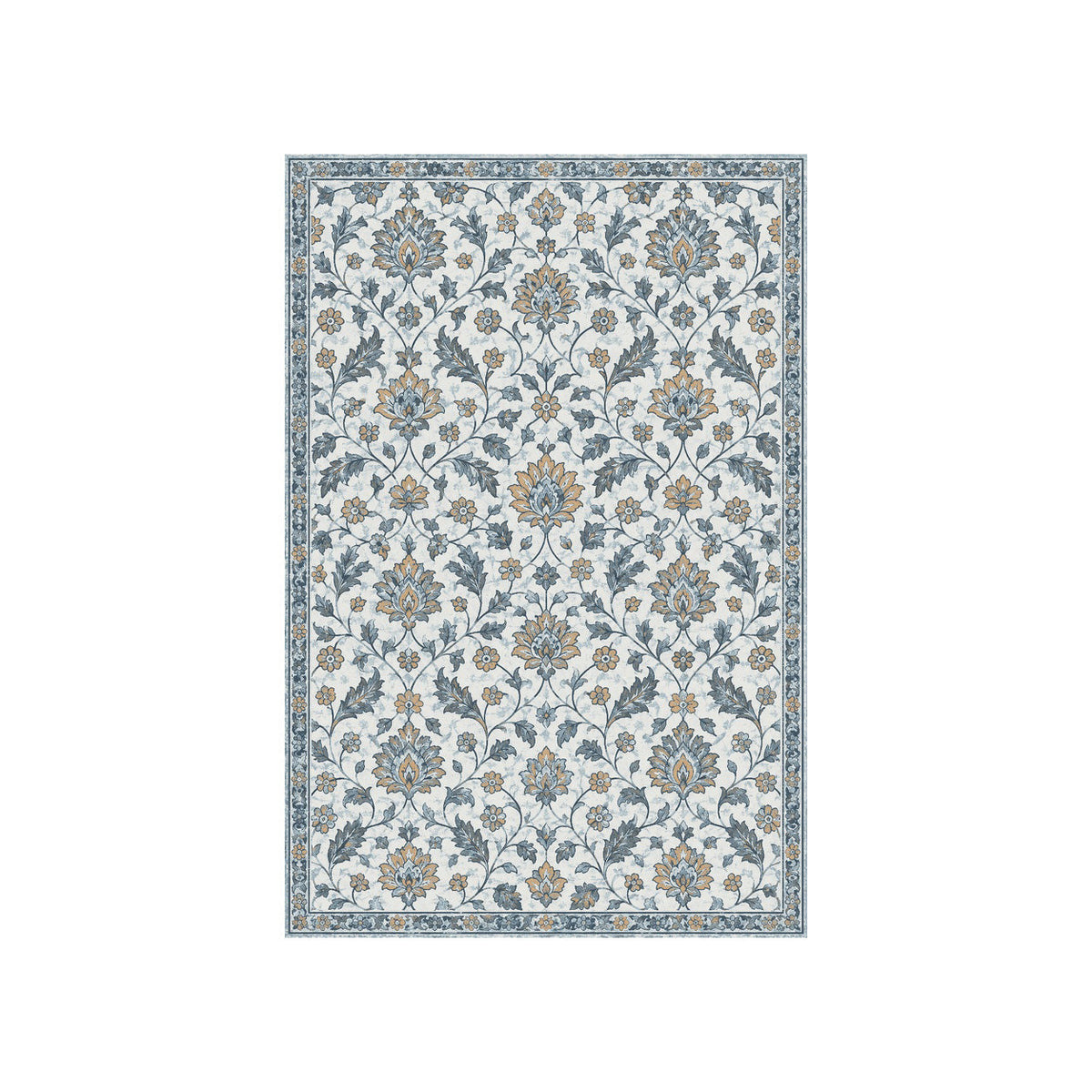 Kartela Persian Field washable vintage Persian style area rug in Blue, flat product view on a white background