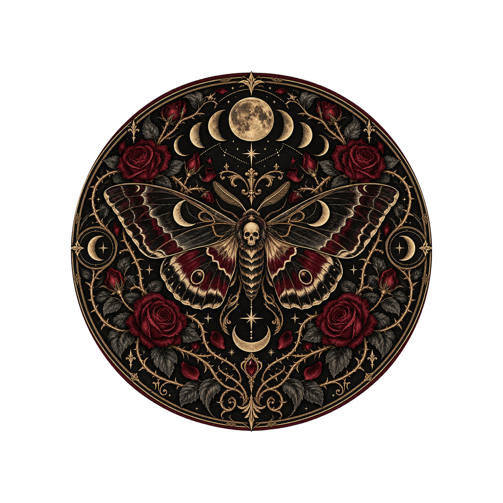 Midnight Moth Circle Round Rug on a clean white background