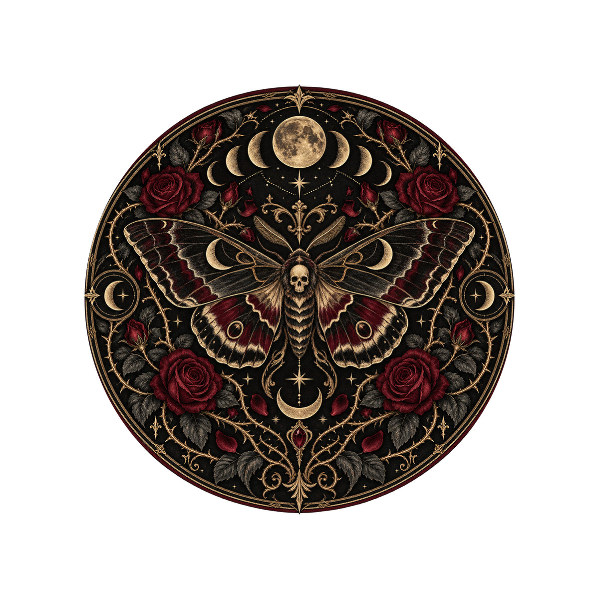 Midnight Moth Circle Round Rug on a clean white background