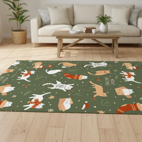 Festive Cat Christmas Rug