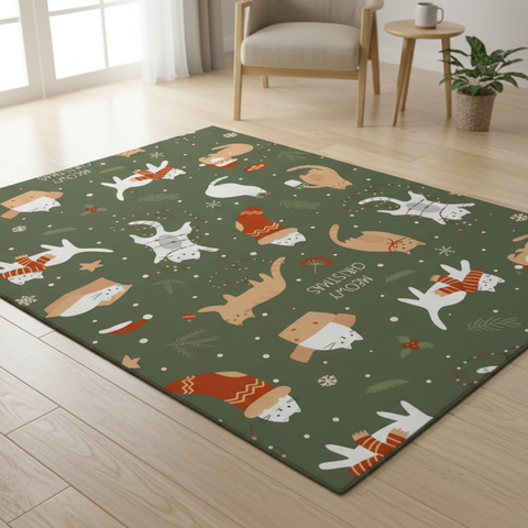 Festive Cat Christmas Rug