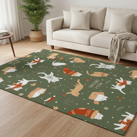 Festive Cat Christmas Rug