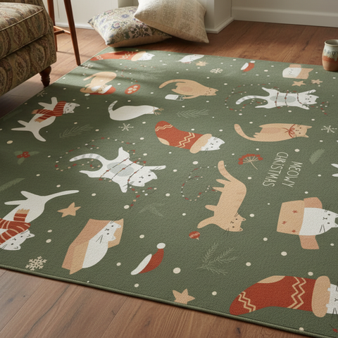 Festive Cat Christmas Rug
