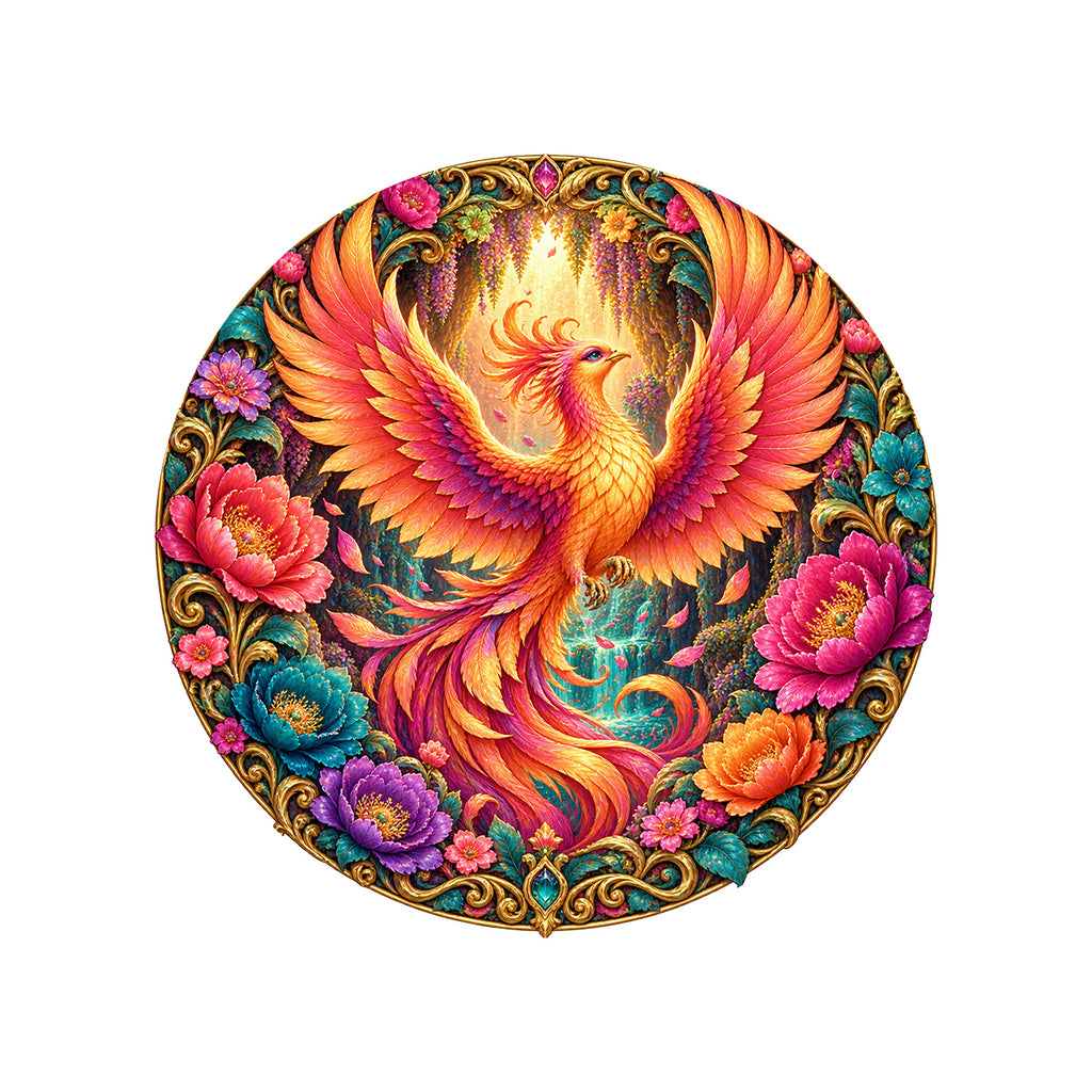 Phoenix Bloom 3D Round Rug on a clean white background