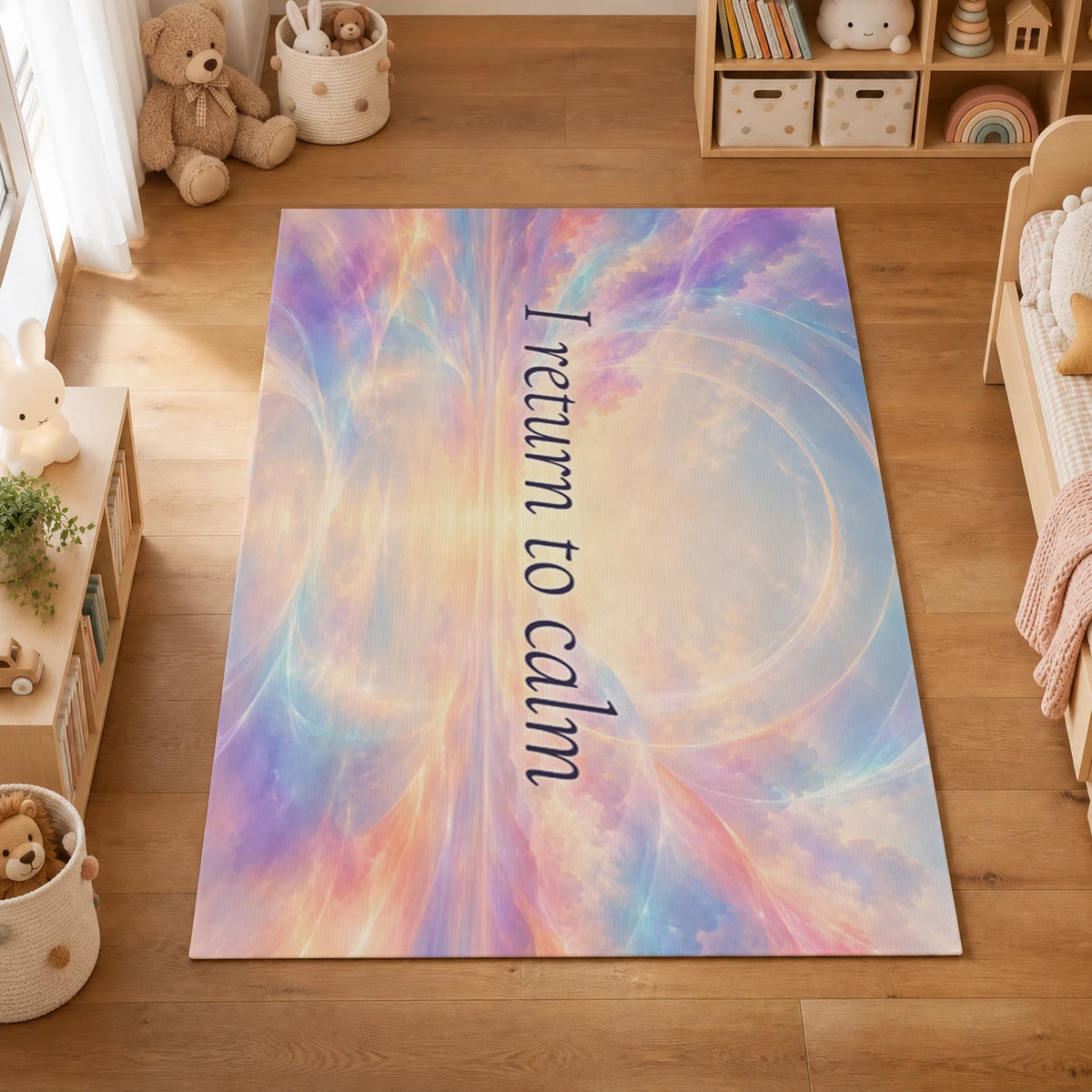 Personalized Quiet Mantra Meditation Rug with sample personalization