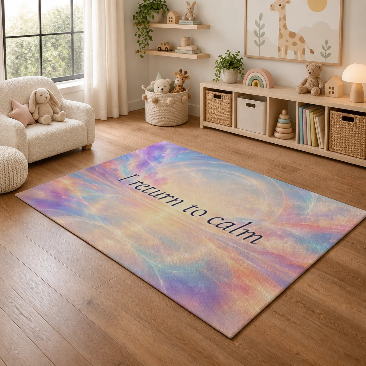 Personalized Quiet Mantra Meditation Rug with sample personalization