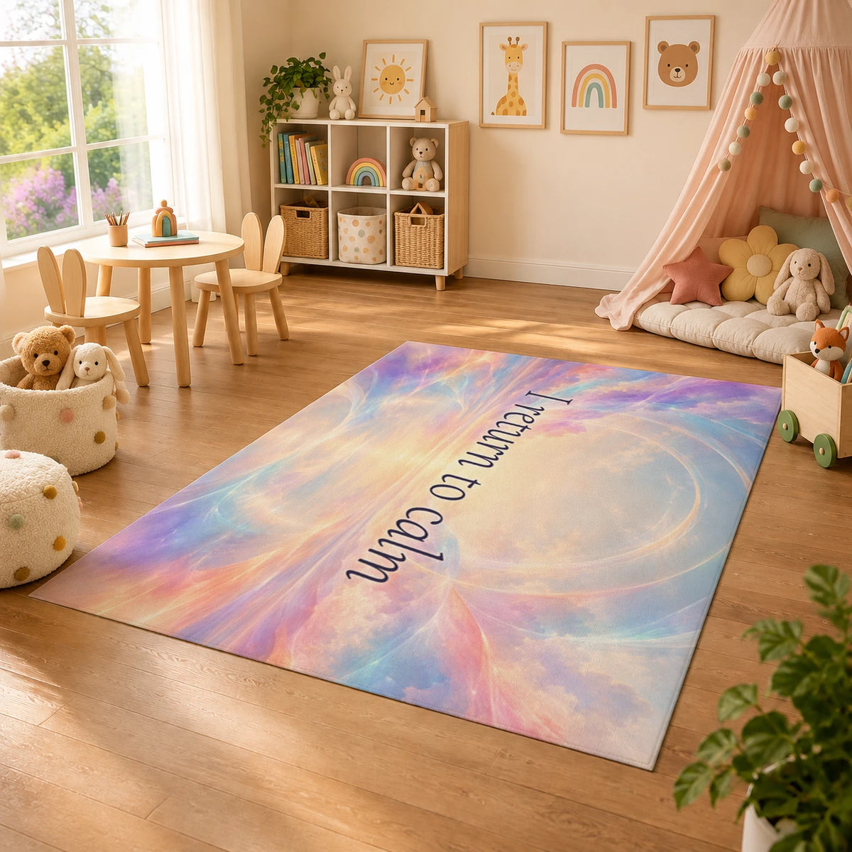 Personalized Quiet Mantra Meditation Rug with sample personalization