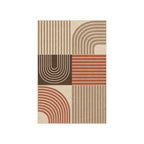 Kartela Retro Patchwork washable retro striped area rug in Beige, flat product view on a white background