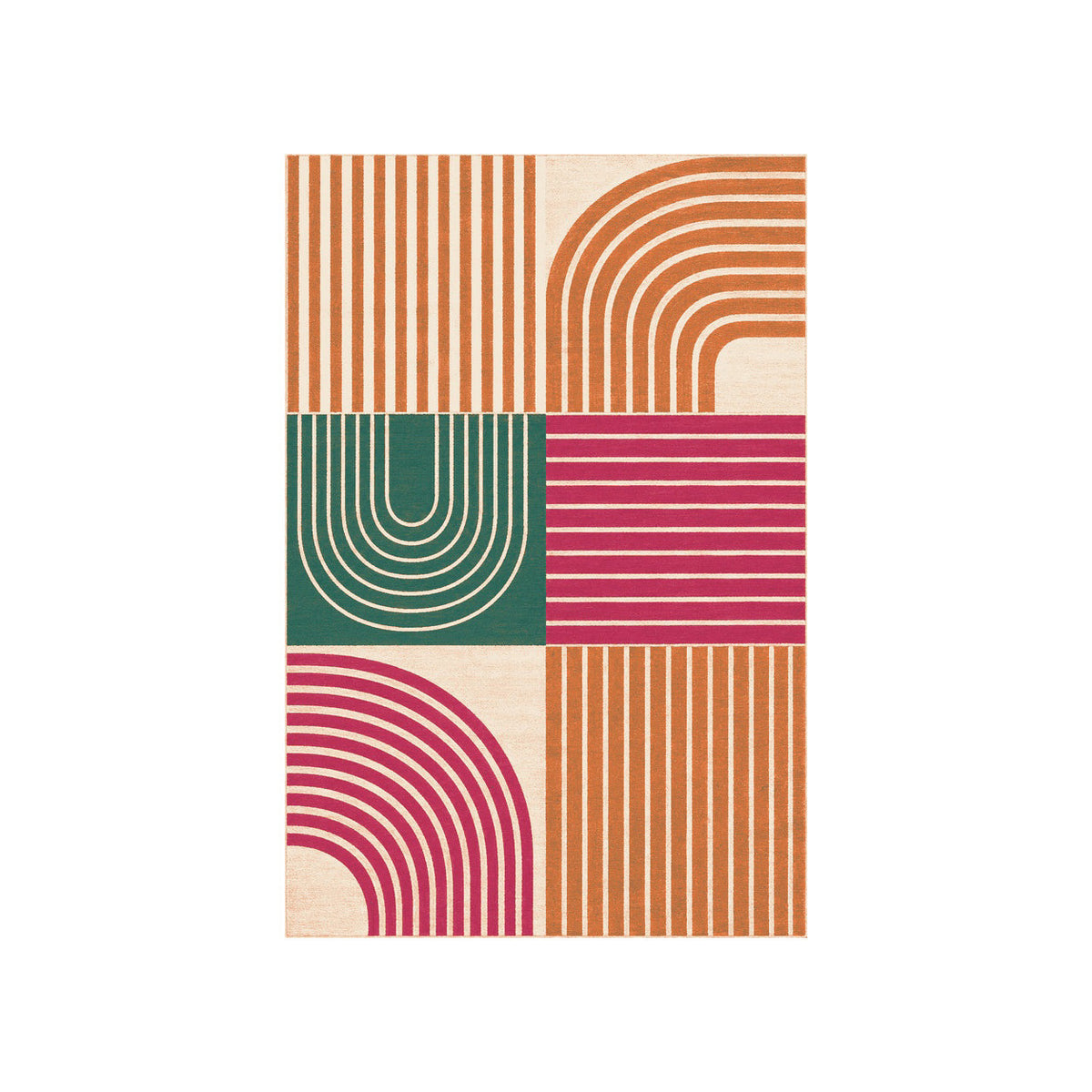 Kartela Retro Patchwork washable retro striped area rug in Retro Brights, flat product view on a white background