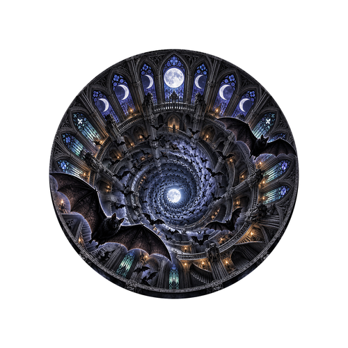 Bat Cathedral Vortex 3D Halloween Round Rug clean product view