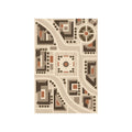 Kartela City Plan washable geometric map area rug in Beige, flat product view on a white background